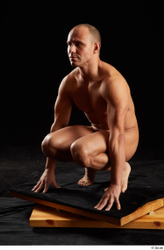 Whole Body Man White Nude Slim Kneeling Studio photo references